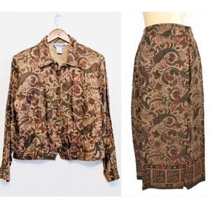 Pendleton Top & Skirt Set 8 10 Faux Wrap Paisley Print Fabric Button Vintage 90s